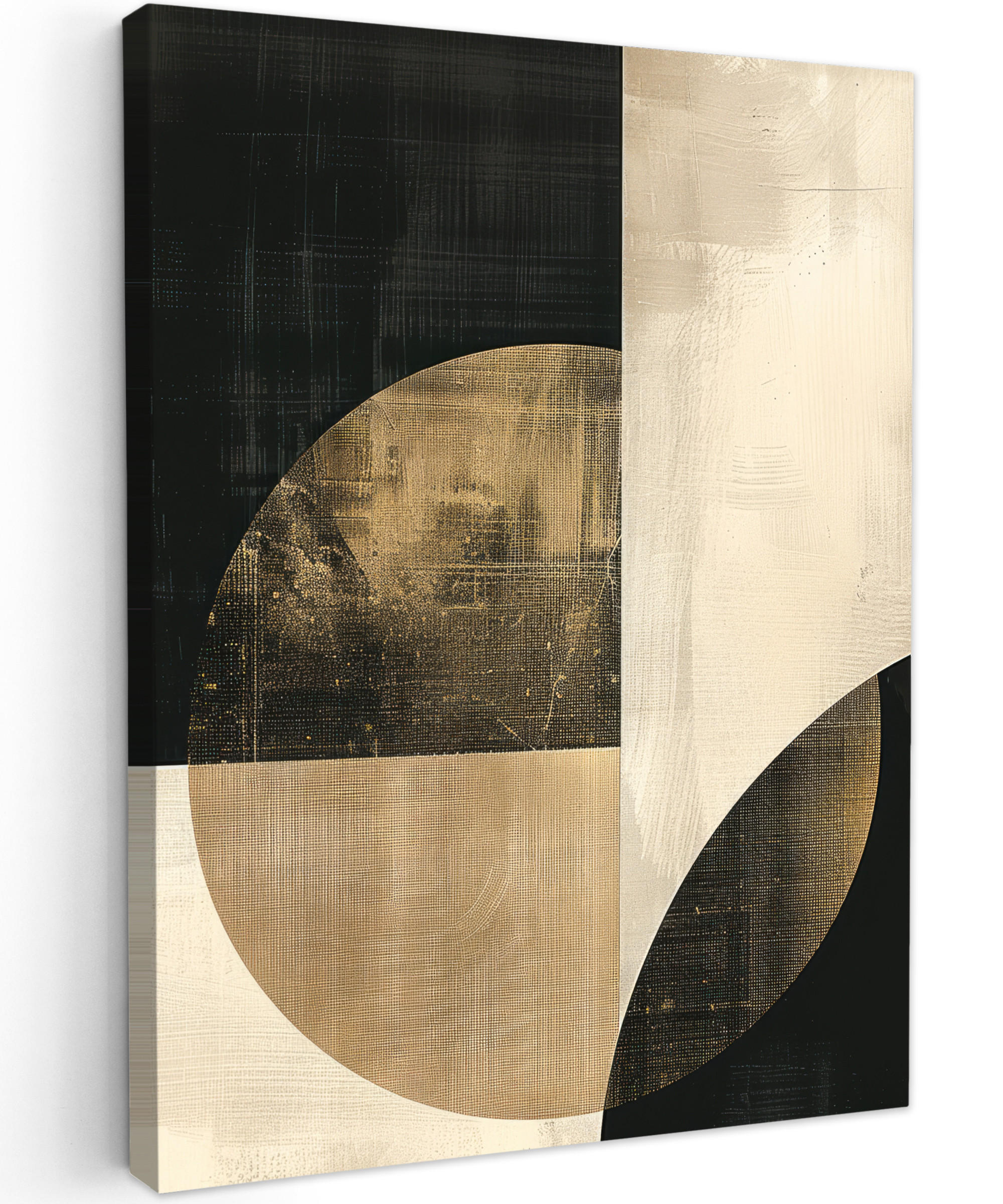 LEINWANDBILD Abstrakt - Geometrische Formen - Schwarz - Gold 30x40 cm - Ecru, Textil (30/40cm) - MuchoWow