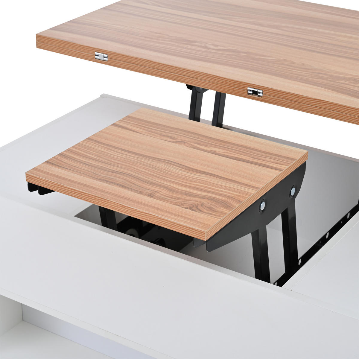 COUCHTISCH 100/50/52 cm weiß mit 4 Rollen und 4 Schubladen höhenverstellbar - Weiß, Holzwerkstoff (100/50/52cm) - OKWISH