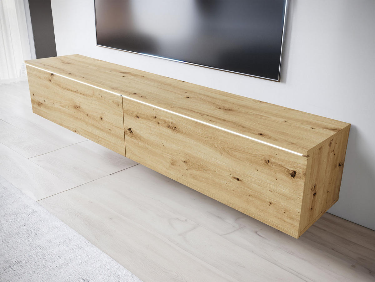 TV-LOWBOARD D180 mit weißer LED Beleuchtung - Silberfarben/Eiche Artisan, Holzwerkstoff/Kunststoff (180/30/33cm) - MIRJAN24