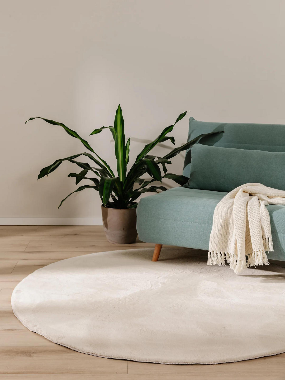 PREPROGE iz umetnega krzna Furry bež ø 80 cm okrogle - bež, umetna masa (80/80cm) - benuta