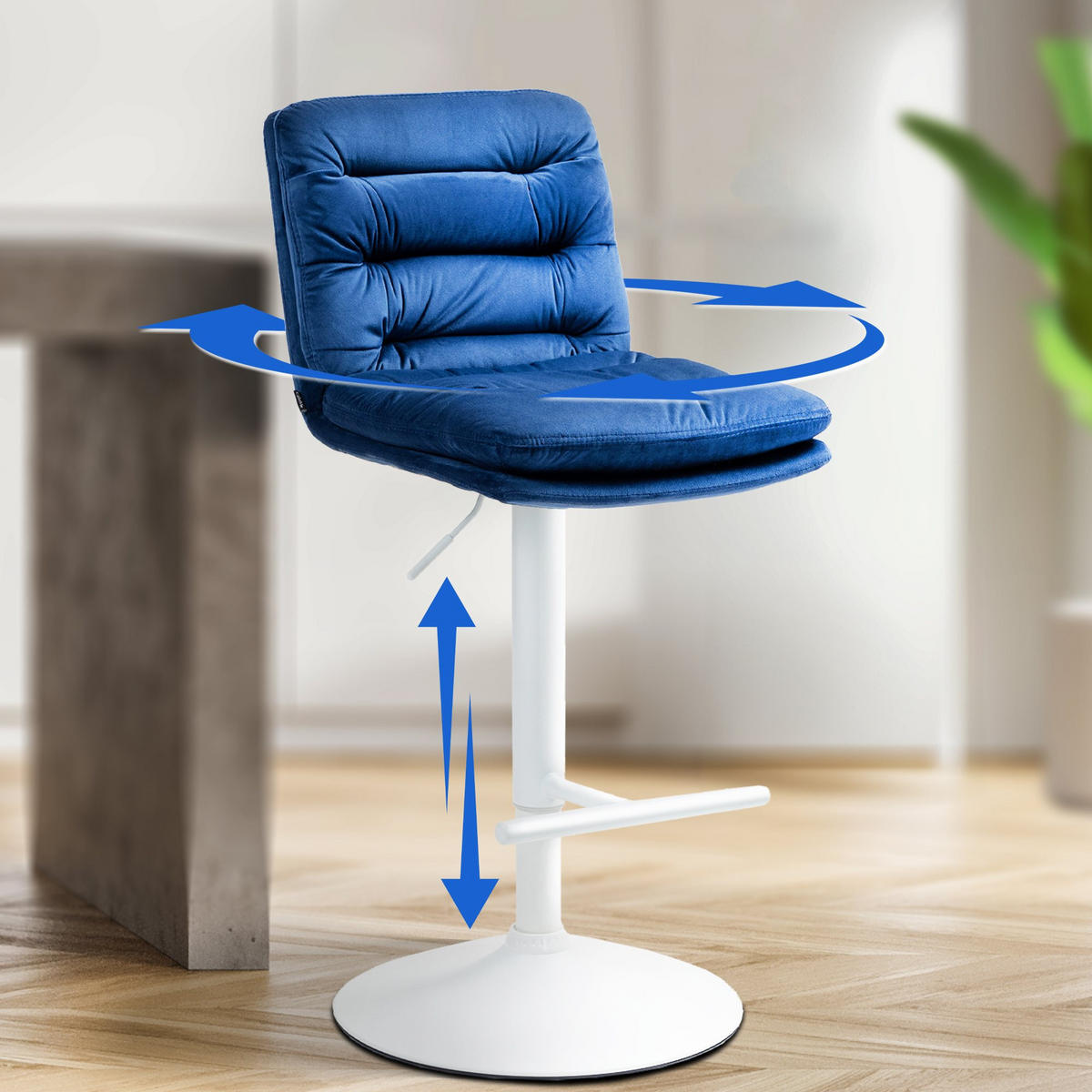 BARHOCKER Samt blau - Blau/Weiß, Textil/Metall (42/94/56cm) - CLP
