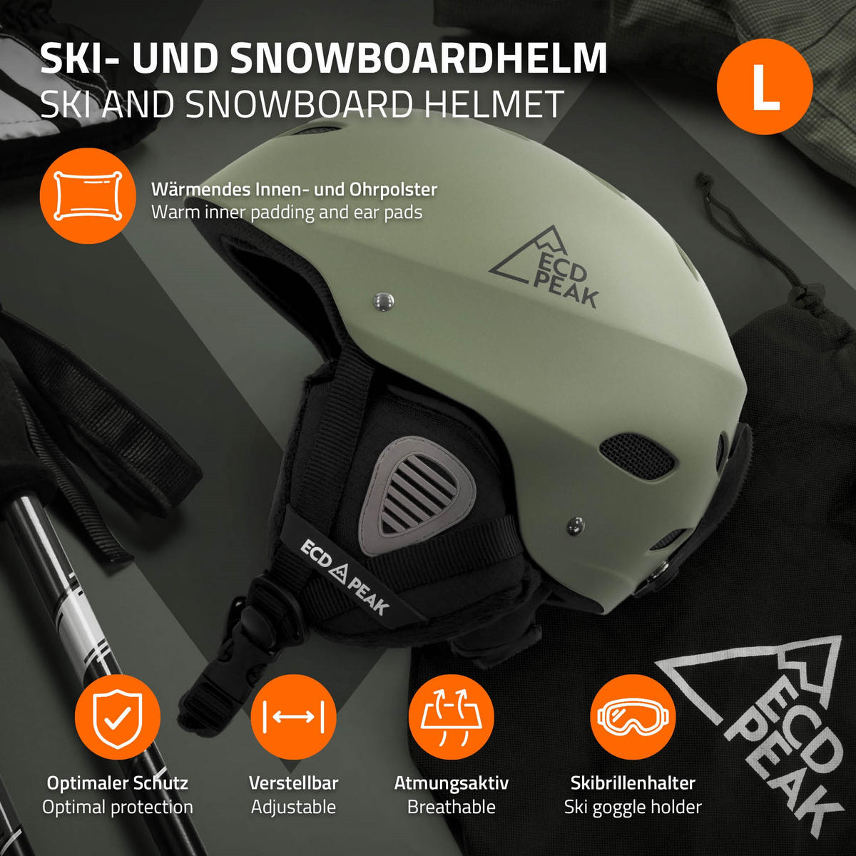 LYŽAŘSKÁ PŘILBA pro muže a ženy, robustní snowboardová přilba, zelená, velikost L (58–61 cm) - zelená barva, plast (30/24cm) - ECD-Germany