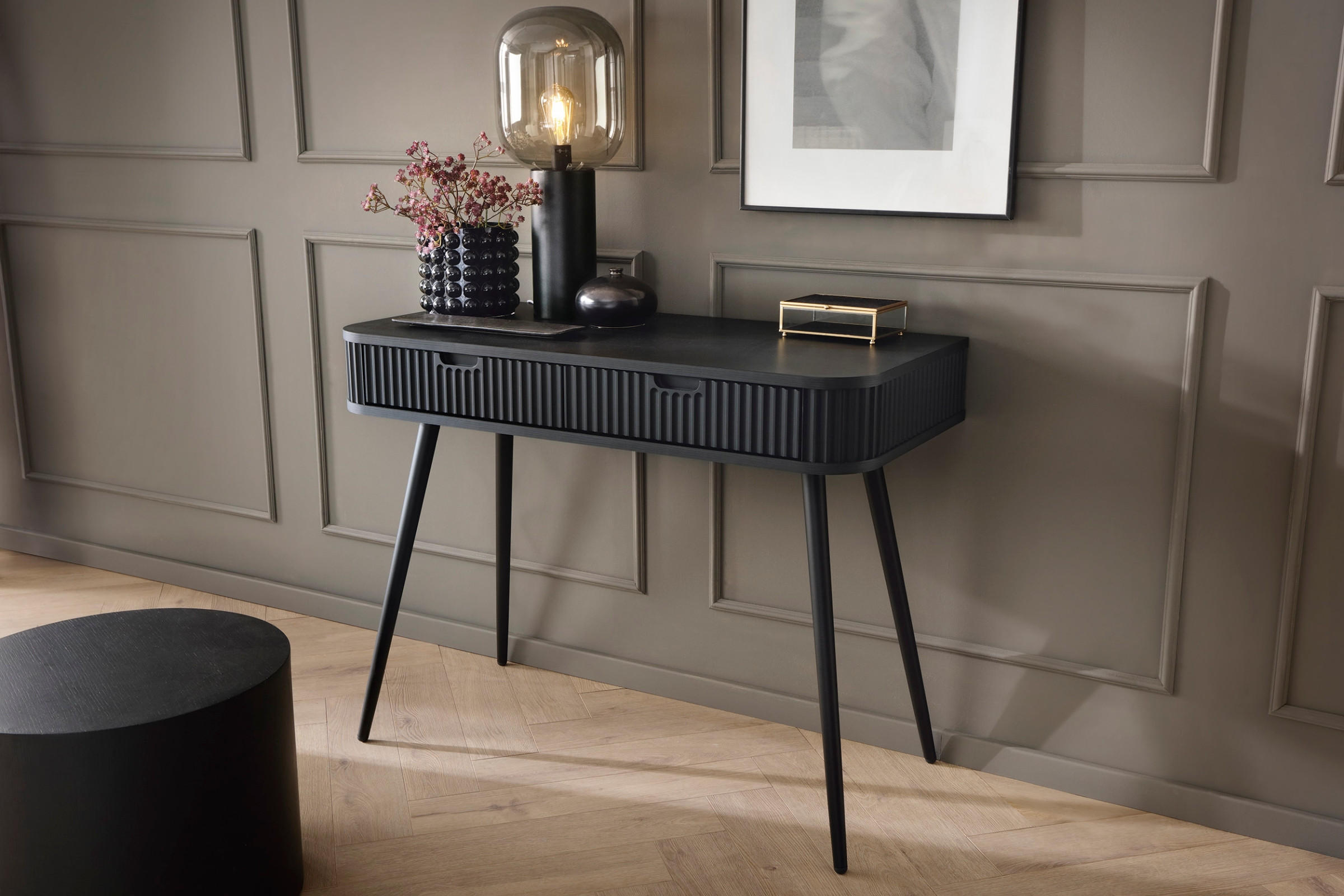 Thumbnail - Deine Möbel 24 Schminktisch, Schwarz, Holzwerkstoff, 2 Schubladen, 103x80x49 cm, Wohnzimmer, Wohnzimmertische, Konsolent...