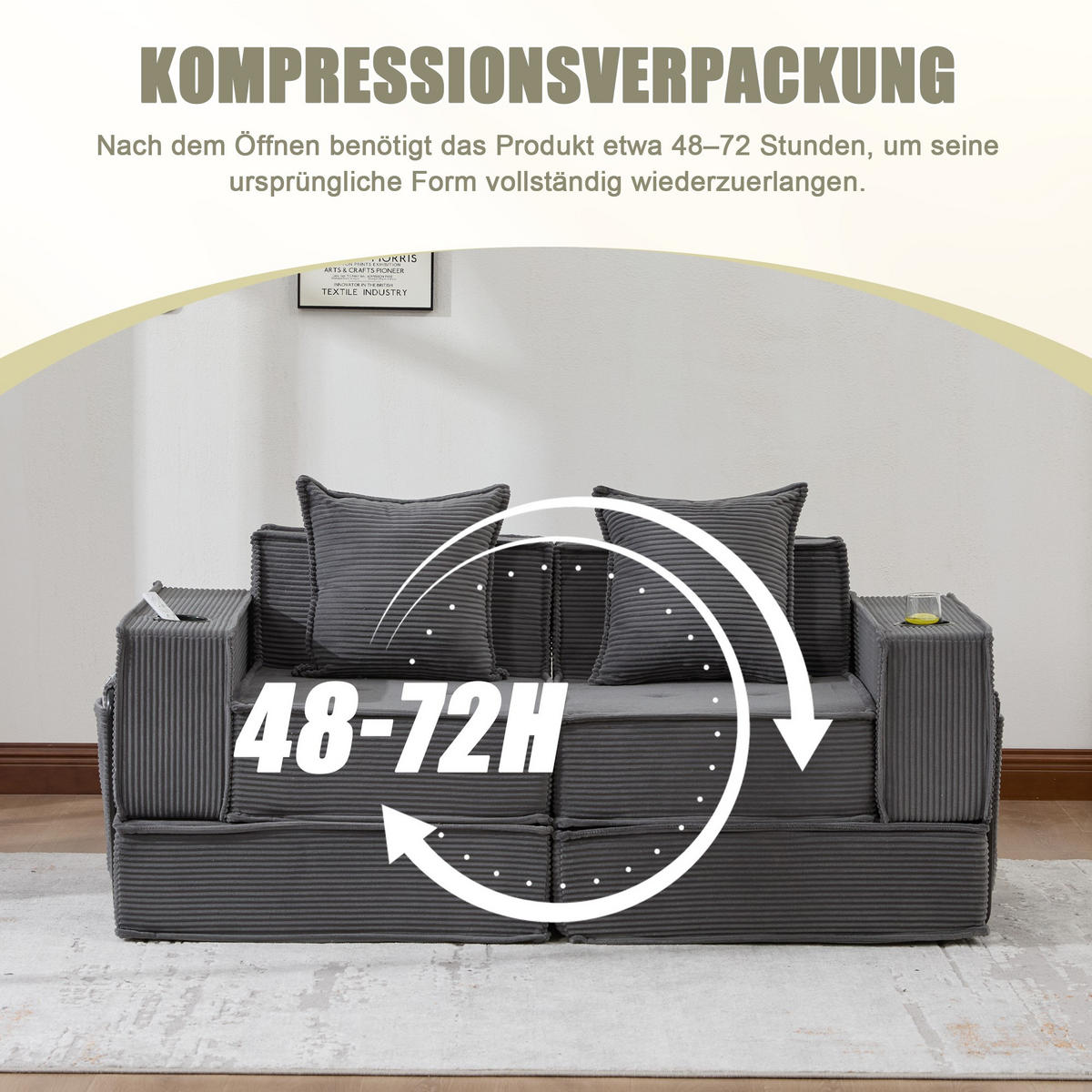 SCHLAFSOFA Zweisitzer mit Schlaffunktion,ausziehbar,Modulares Design,Cord,Dunkelgrau - Grau, Textil (162/42/54cm) - LVHOM