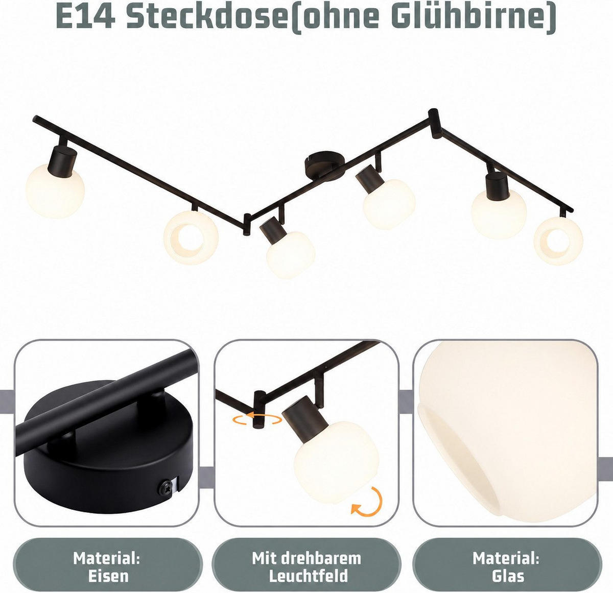 DECKENSTRAHLER Glühilde 10/17.5/150 cm - Schwarz, Metall (150/10/17.5cm) - ZMH