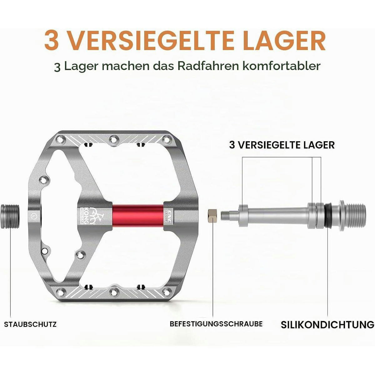FAHRRADPEDALE Plattformpedale mit Reflektoren CNC Aluminium Silber - Silberfarben, Metall (9.9/1.5/11.8cm)