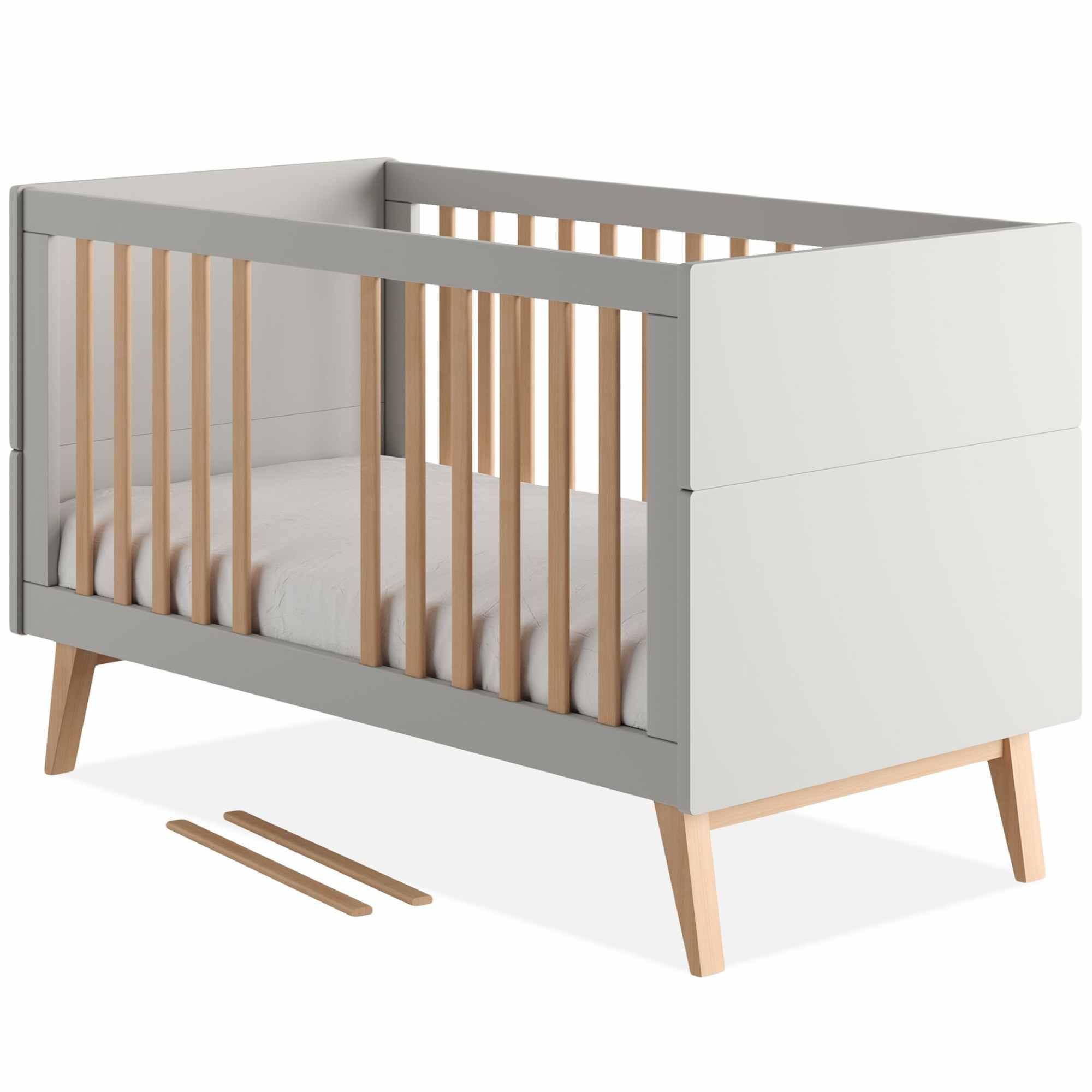 GITTERBETT Dambi mit Höhenverstellung - Grau, Holz (145/76/90cm) - KONSIMO®