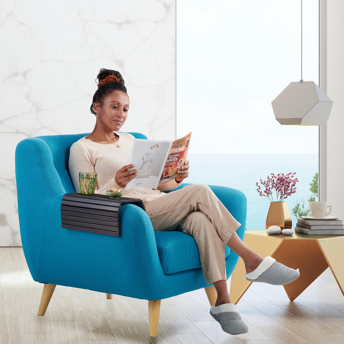 SOFATABLETT - Multicolor, Holz/Textil (42/1/34cm) - Relaxdays