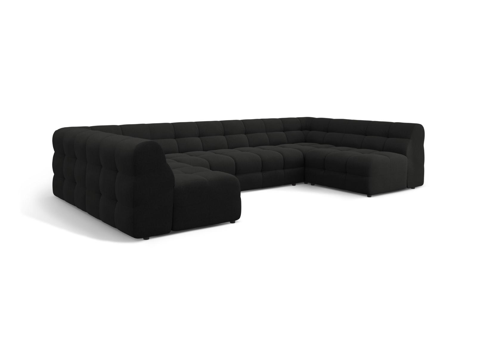 PANORAMASOFA Kendal aus strukturiertem Stoff schwarz 7 Sitzplätze - Schwarz, Textil (203/79/372cm) - Micadoni