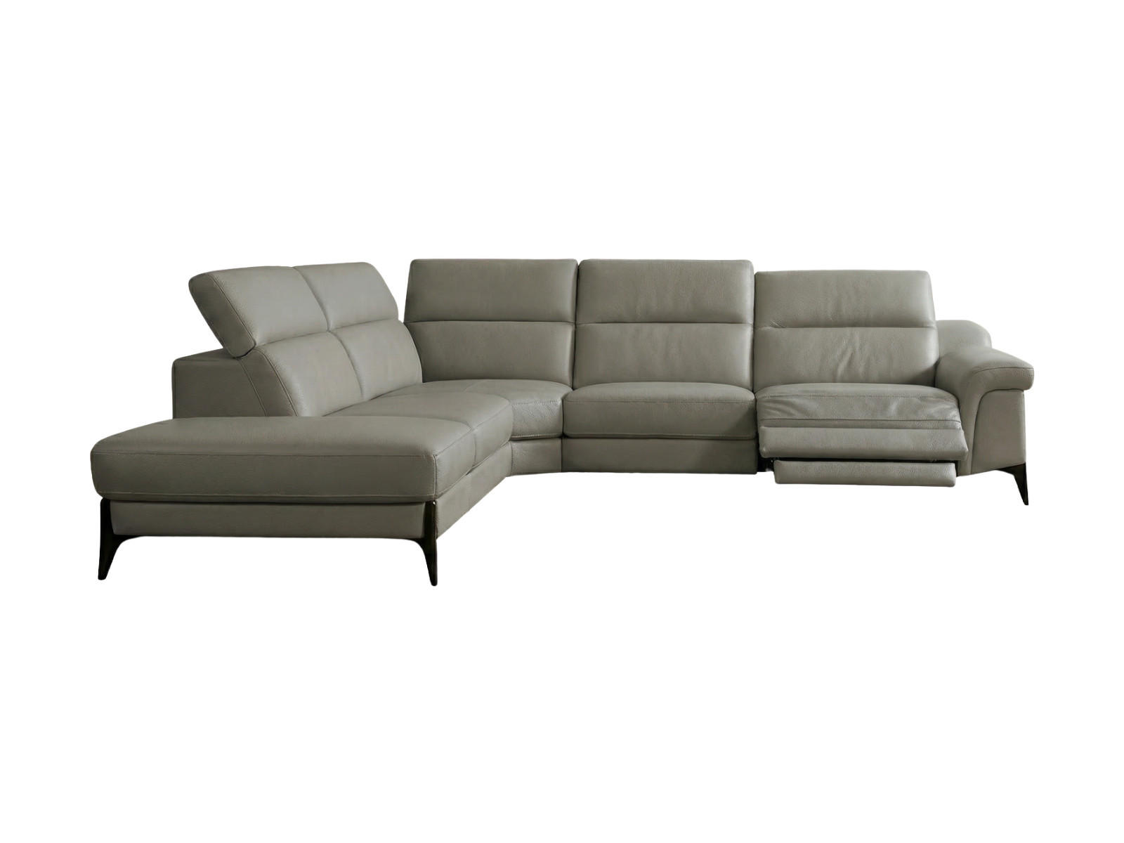 ECKSOFA Texas Echtleder mit 1 x Relaxfunktion Perlgrau - Hellgrau, Leder/Metall (274/238cm)