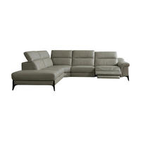 ECKSOFA Texas Echtleder mit 1 x Relaxfunktion Perlgrau - Hellgrau, Leder/Metall (274/238cm)