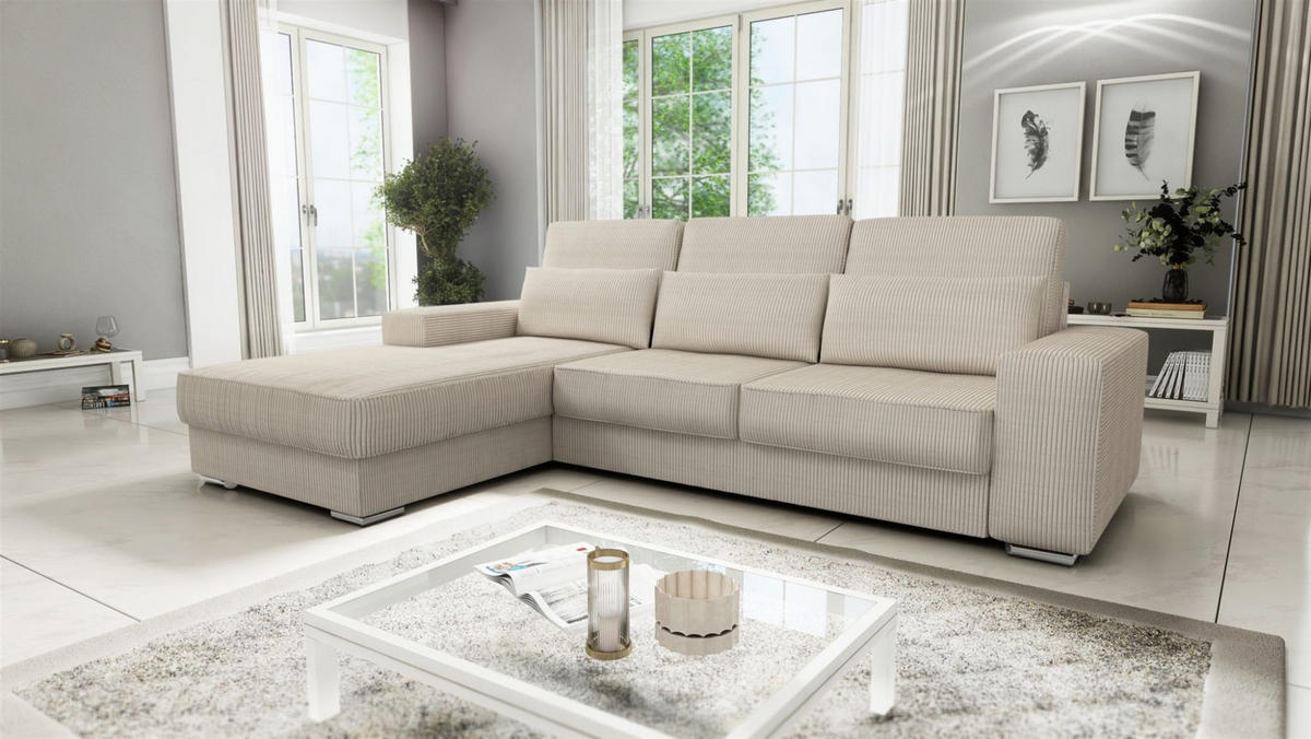 ECKSOFA Nevio In Scala - Creme, Holzwerkstoff/Textil (312/202cm) - Fun Möbel