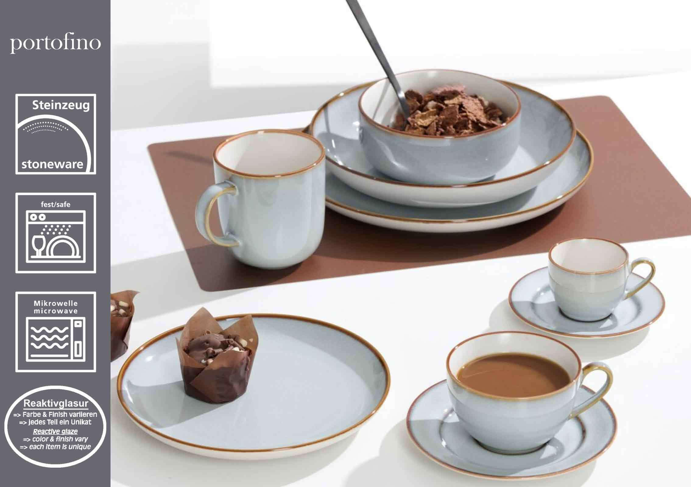 KAFFEETASSEN MIT UNTERTASSEN Portofino grau 220 ml 6er Set - Grau, Keramik (15.5/8/15.5cm) - Ritzenhoff Breker