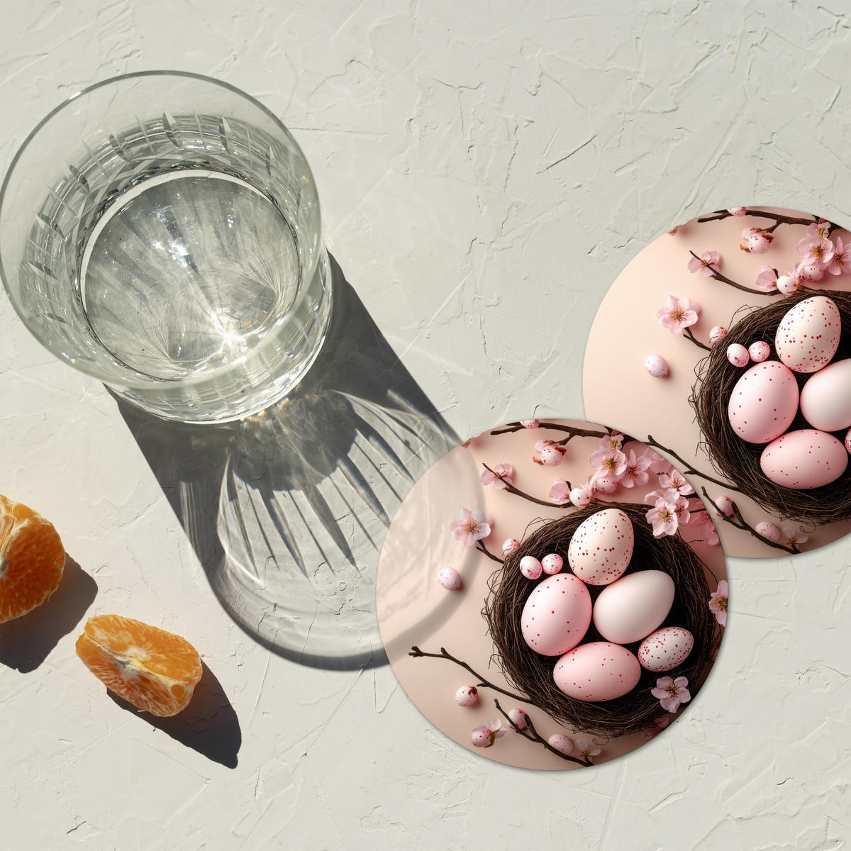 GLASUNTERSETZER Rosa - Blüten - Eier 10x10 cm - Hellrosa, Naturmaterialien (10/0.2cm) - MuchoWow