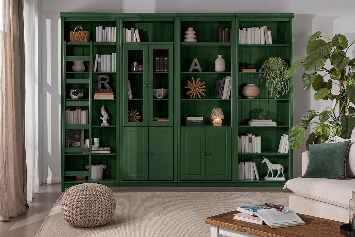 MASSIVE BÜCHERWAND - Massivholz - Kiefer - Waldgrün/Kieferfarben, Holz (296/223/37cm) - home24
