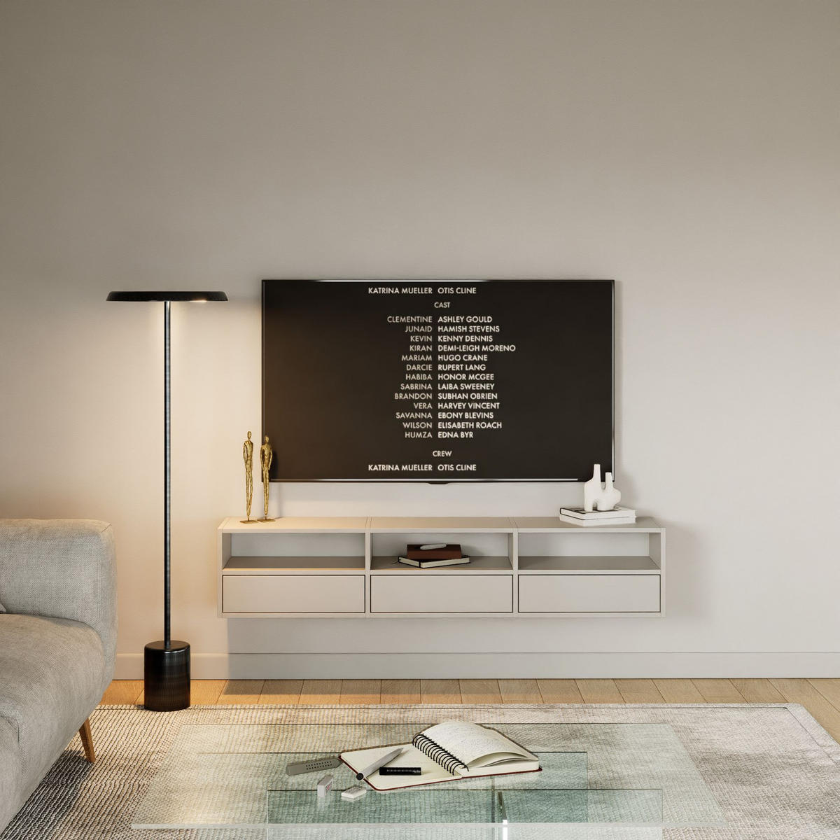 TV-LOWBOARD hängend, 3 Klappen und Ablagen, Kaschmir, 150 cm - Kaschmir, Holzwerkstoff (150.1/30/30cm) - Selsey