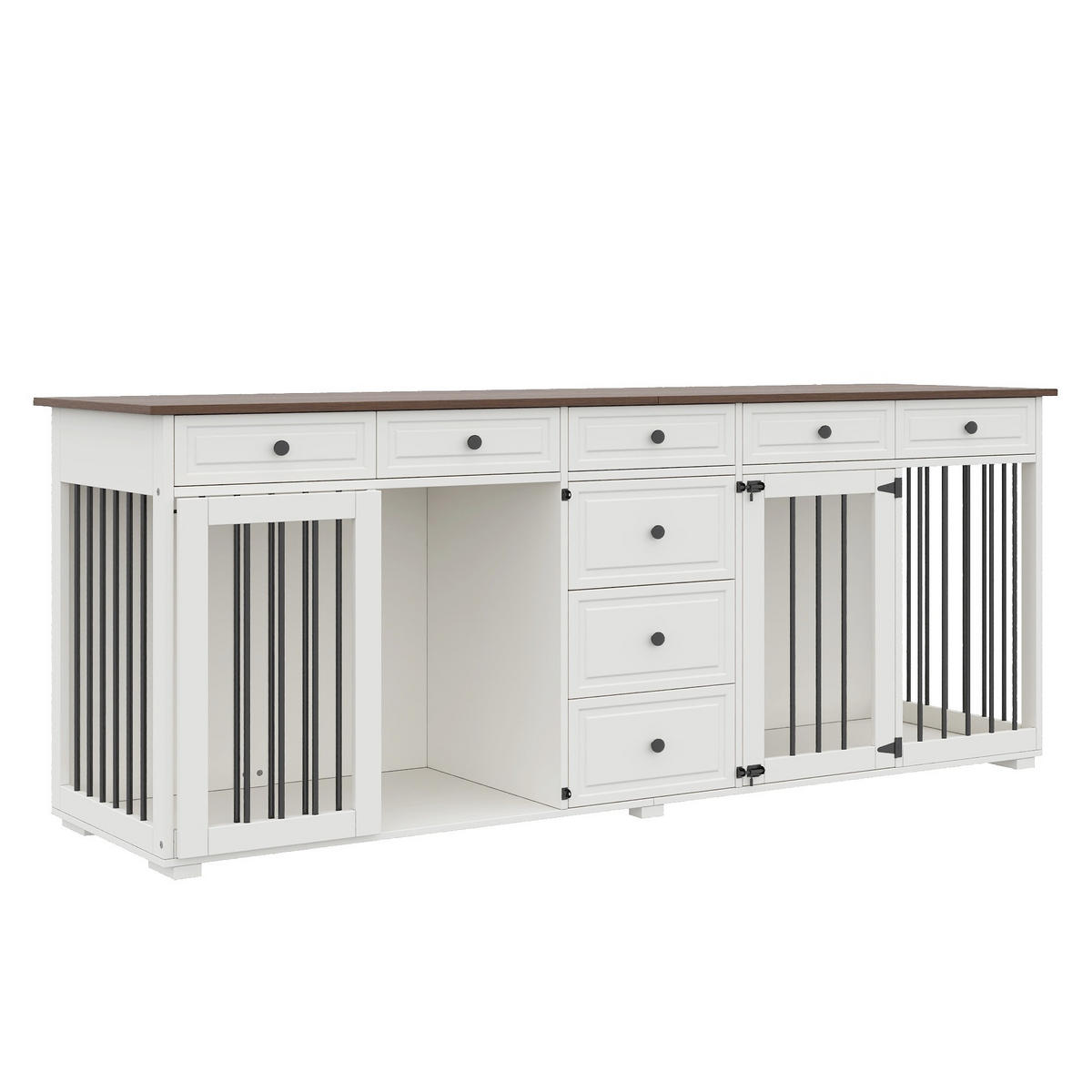 SIDEBOARD Weiß 200×60×85 cm aus MDF und Metall mit acht Schubladen und getrennten Staubereichen - Weiß, Holzwerkstoff (200/85/60cm) - Luhomfu