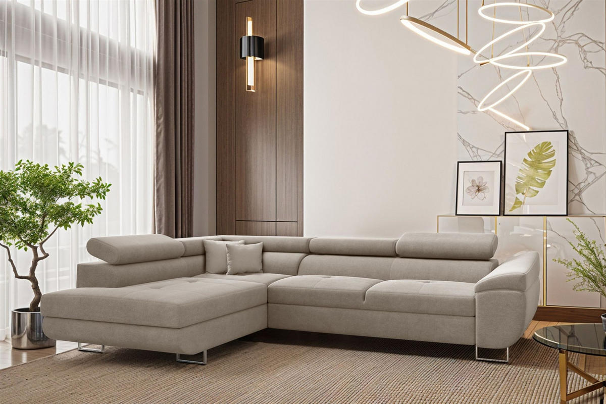 ECKSOFA Carmelo In Nova - Hellgrau, Holzwerkstoff/Textil (275/202cm) - Fun Möbel