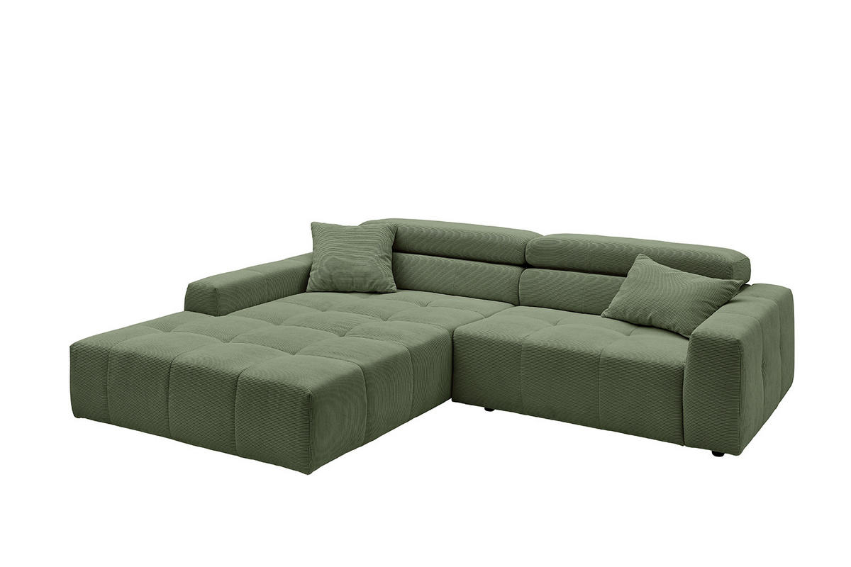 ECKSOFA MIT MOTORISCHEM SITZVORZUG RENO Grün Cord - Schwarz/Grün, Kunststoff/Textil (258/217cm) - KAWOLA