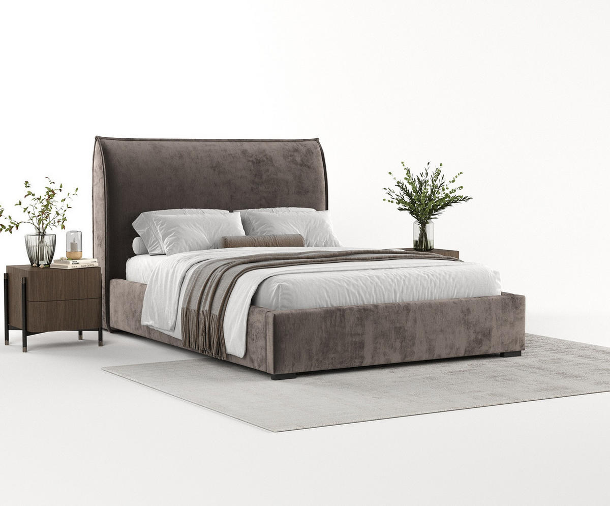 POLSTERBETT Como Braun 140/200 cm im Chenille-Stoff - Schwarz/Naturfarben, Holz/Holzwerkstoff (140/200cm) - Maison de Reve