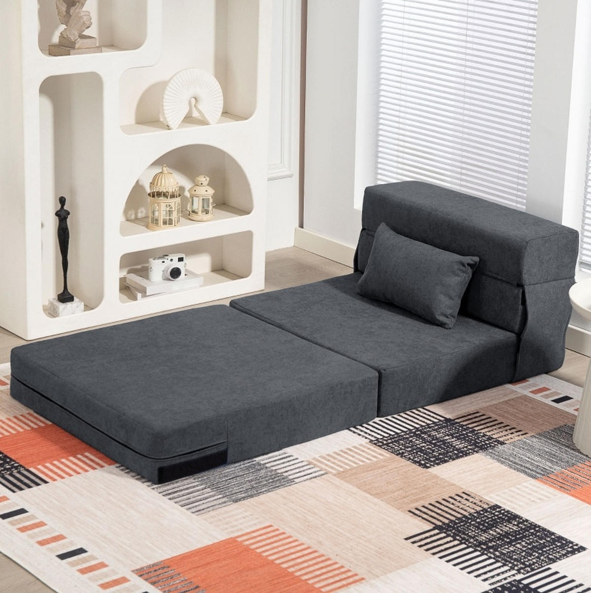 SCHLAFSESSEL 3-in-1 klappbar als Bodensofa, Chaiselongue, Bett 80/80/64 cm Dunkelgrau - Dunkelgrau, Textil (80/64/80cm) - Redom