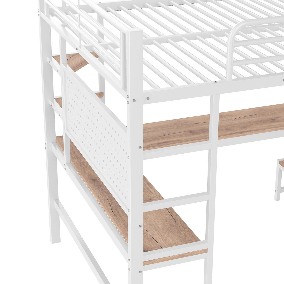 HOCHBETT 140x200cm Weiß Metall Schreibtisch LED-Licht USB Steckdose - Weiß, Metall (140/200cm) - FLIEKS