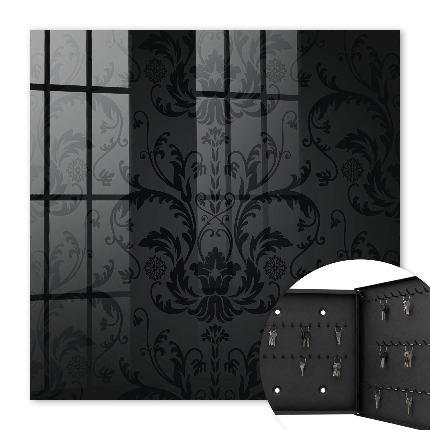 SCHLÜSSELBOX Schwarz 30x30 cm- Türöffnung nach rechts - Klassischer Schmuck - Schwarz, Metall (30/30/5cm) - TULUP