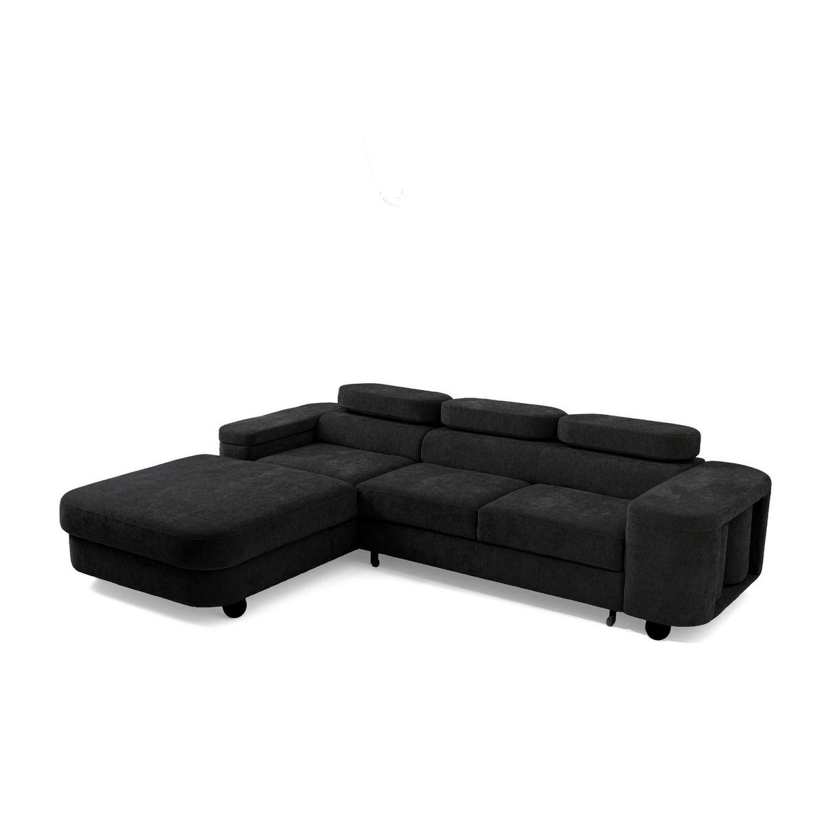 ECKSOFA LOVE L Links mit Schlaffunktion 124x210 Chenille Schwarz - Schwarz, Holz/Textil (284/205cm) - Muffo