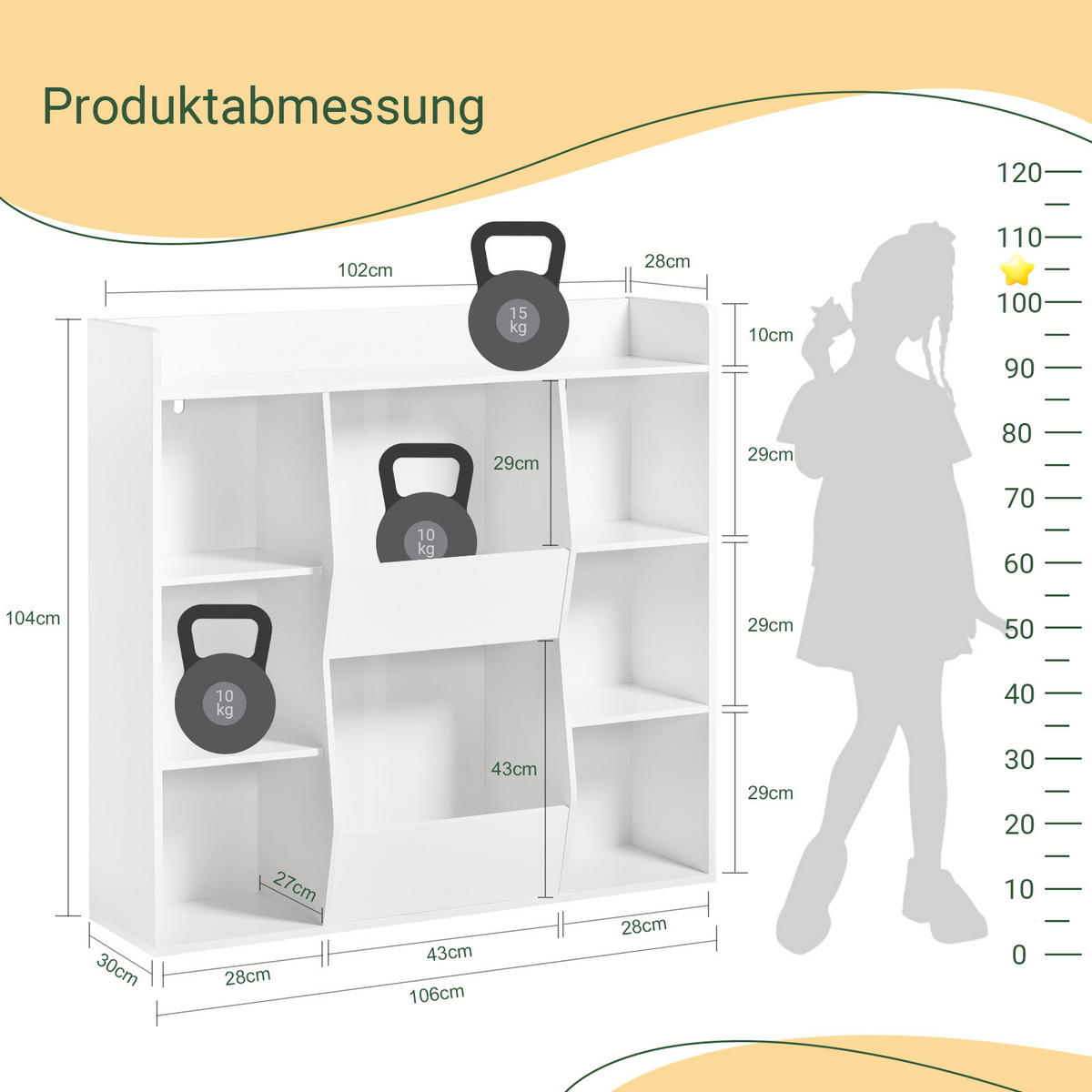 KINDERREGAL Weiß - Weiß, Holzwerkstoff (106/104/30cm) - SoBuy