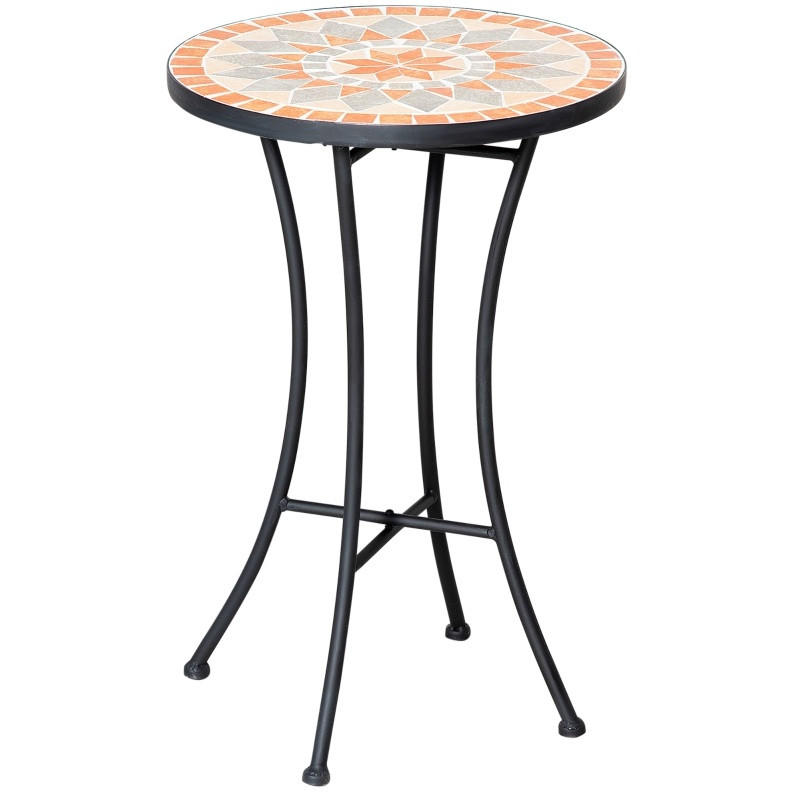 GARTENTISCH Rund 35.5x35.5x53.5 cm Schwarze mit Mosaik-Muster & Metallrahmen - Naturfarben, Metall (35.5/35.5/53.5cm) - Modfu
