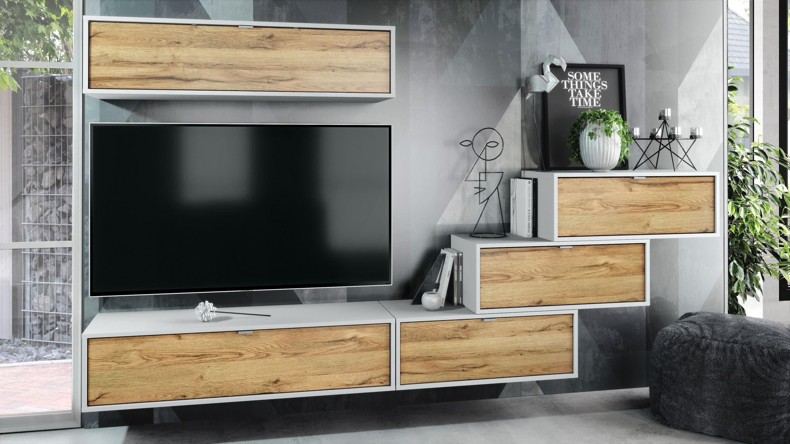 WOHNWAND Lana Fronten in Eiche Natur - Eichefarben, Holzwerkstoff (275/180/37cm) - Vladon