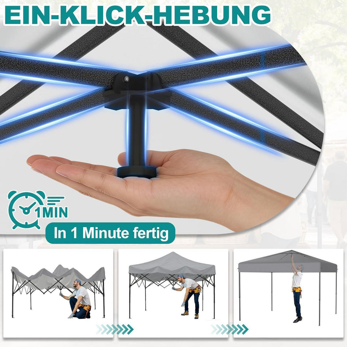 FALTPAVILLON 3x3 m mit Seitenwänden Silbergrau - Grau, Textil (300/260/300cm)