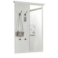 GARDEROBENPANEEL Pinie weiß 105 cm, Wandgarderobe mit Spiegel - Weiß, Holzwerkstoff/Metall (105/140/6cm) - Furn.Design
