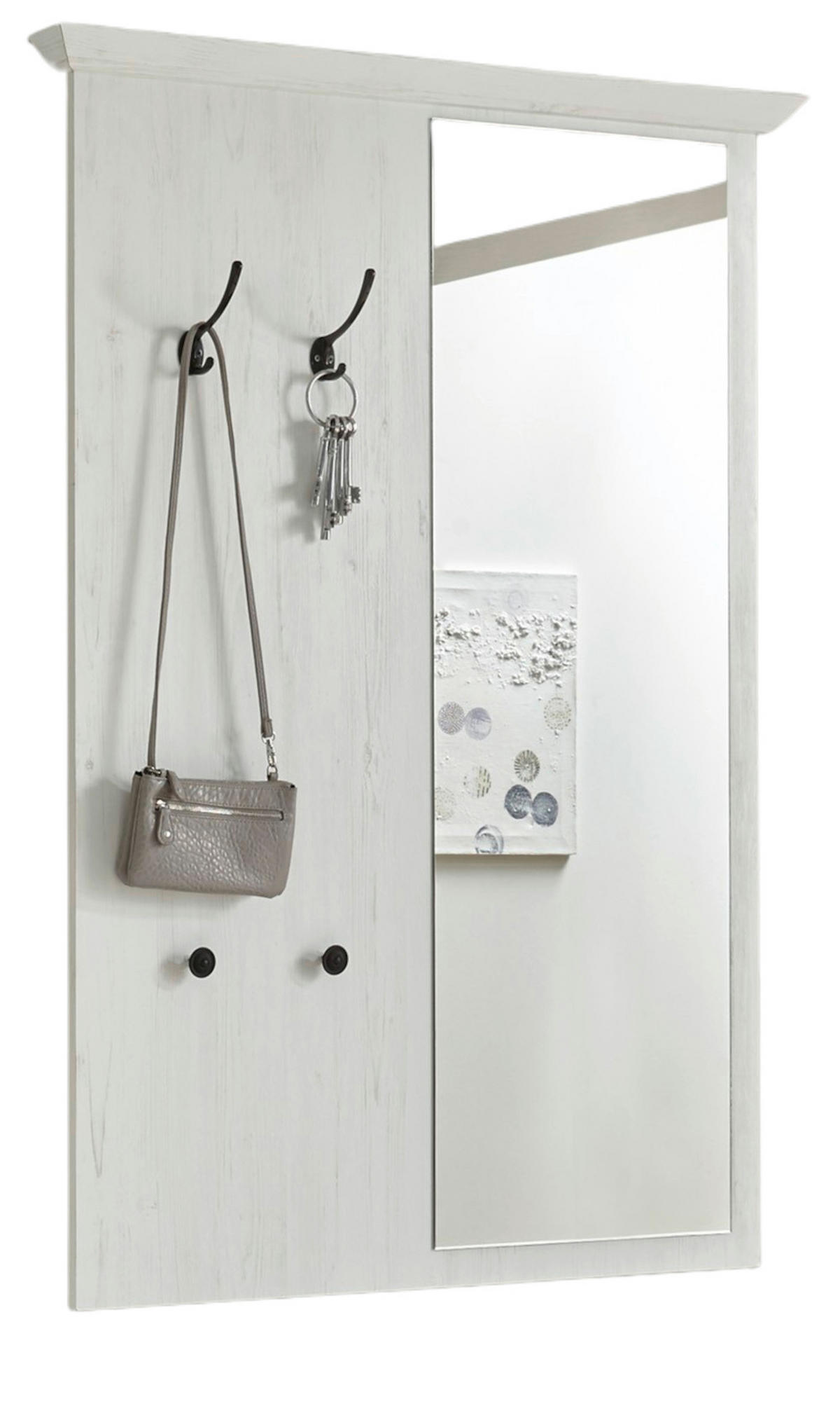 GARDEROBENPANEEL Pinie weiß 105 cm, Wandgarderobe mit Spiegel - Weiß, Holzwerkstoff/Metall (105/140/6cm) - Furn.Design