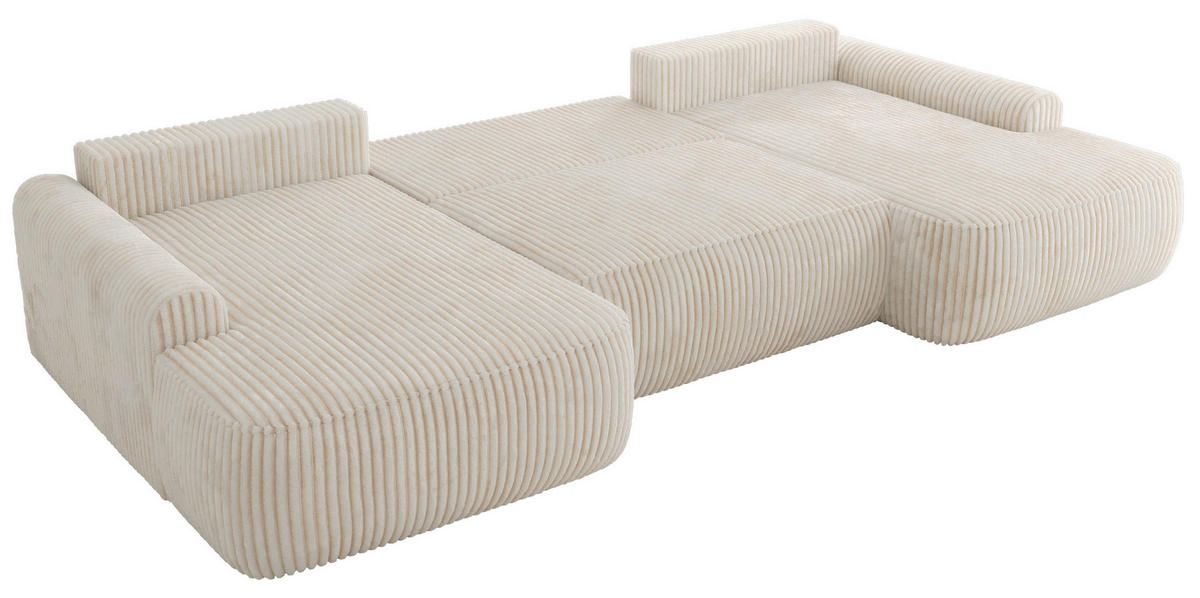 WOHNLANDSCHAFT CUBO U Creme Cord - Creme/Schwarz, Kunststoff/Textil (370/100/187cm) - MKS