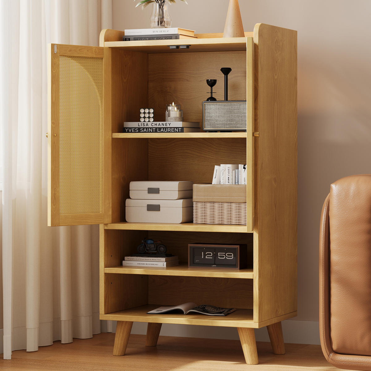 SIDEBOARD Rattan Holz 2 Türen 2 Fächer 60x40x121cm Stauraum - Naturfarben, Holzwerkstoff (40/121/60cm) - FLIEKS