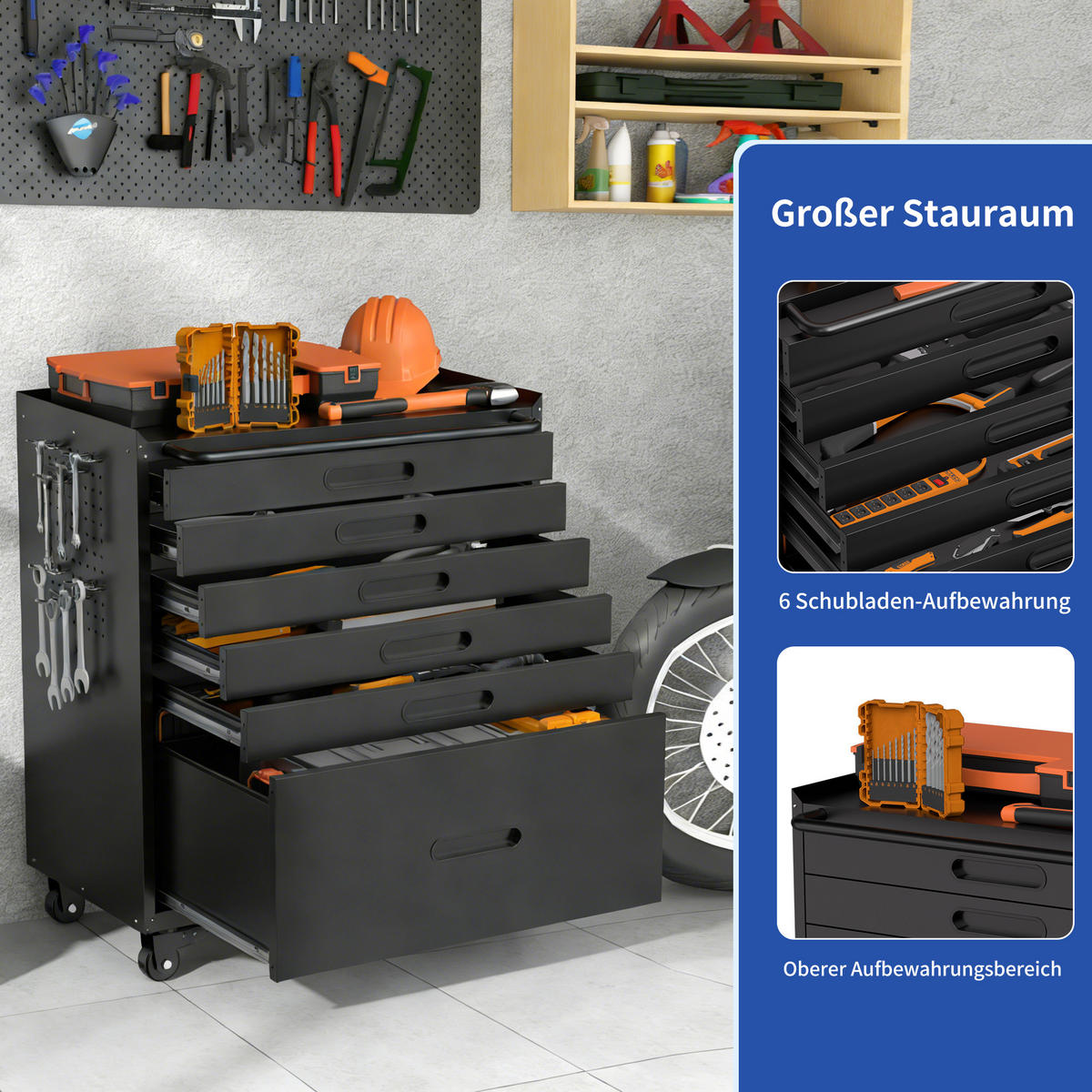 KOMBIKOMMODE – 6 Schubladen, 87,3 cm (H) × 75 cm (B) × 42 cm (T) - Schwarz, Metall (42/87.3/75cm) - DCA