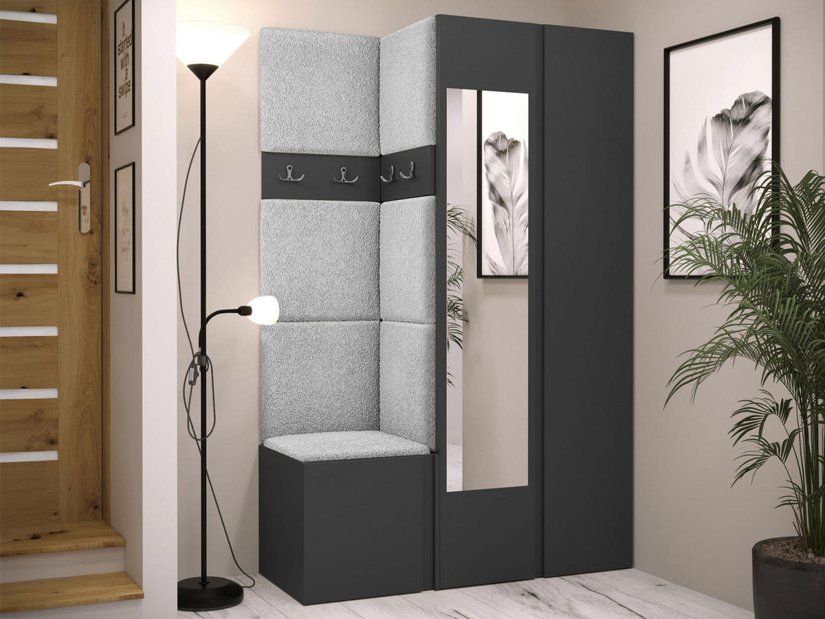 GARDEROBEN-SET Orion XXVI - Hellgrau/Graphitfarben, Holzwerkstoff/Kunststoff (116/186/46cm) - MIRJAN24
