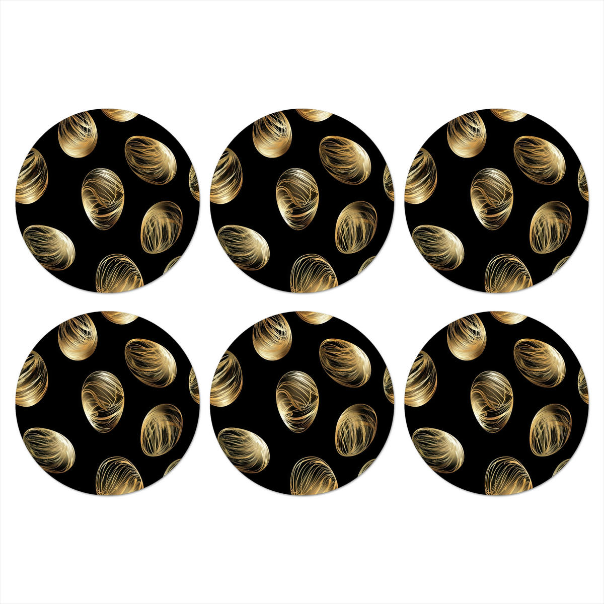 GLASUNTERSETZER Eier - Gold - Muster 10x10 cm - Schwarz, Naturmaterialien (10/0.2cm) - MuchoWow