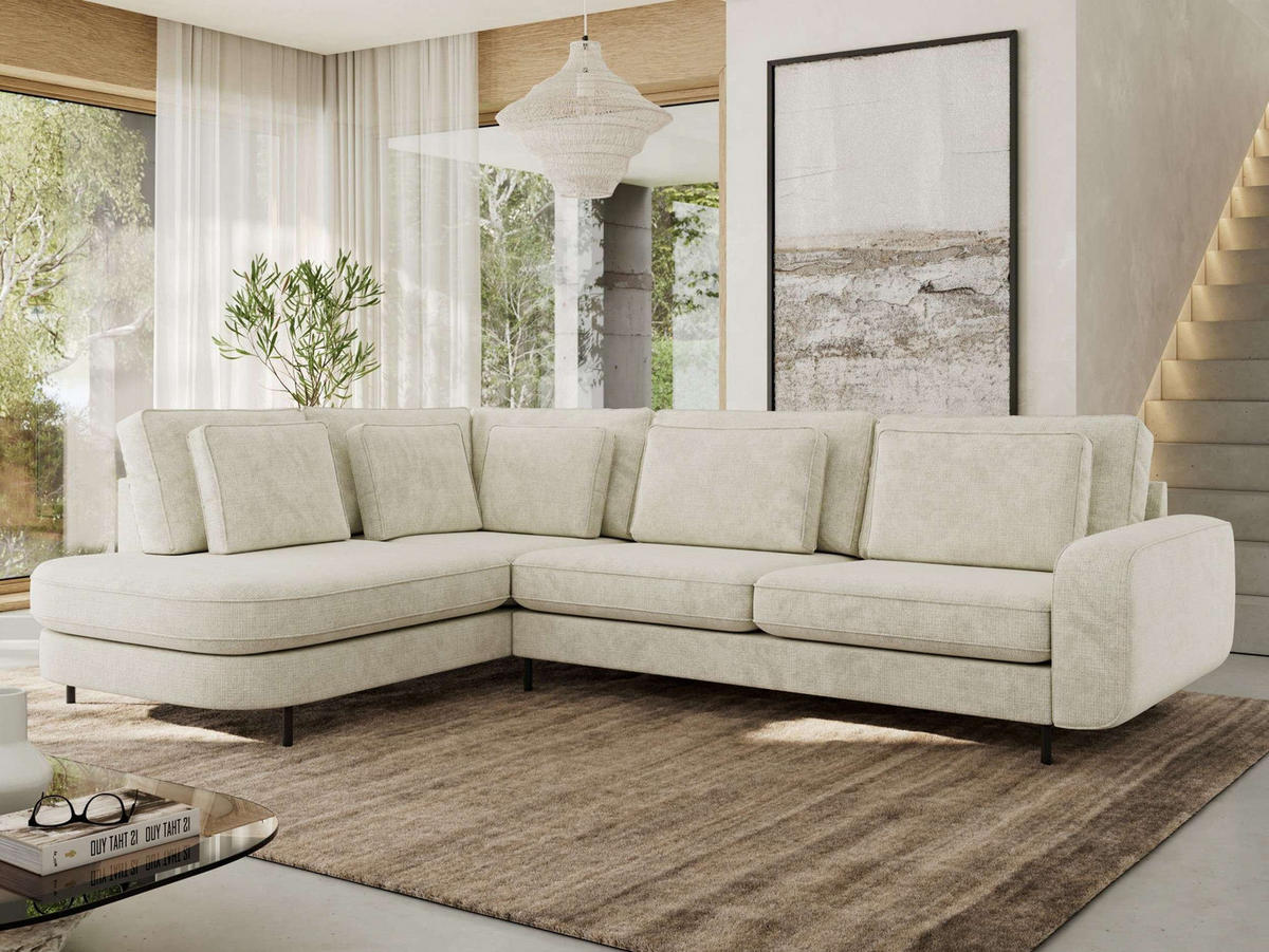 ROHOVÁ SEDAČKA CALENO L - Krémový hladký senil - Pravá Strana - černá/krémová, kov/textil (317/225cm) - MKS