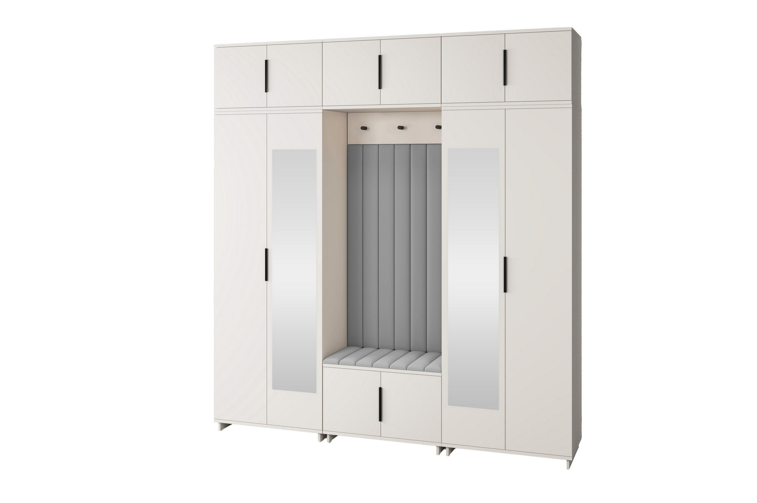 GARDEROBE Napoli version 12 mit Spiegel, mit POLSTERPANEELEN GRAU - Beige/Grau, Holzwerkstoff (210/229/40cm) - Jerpax
