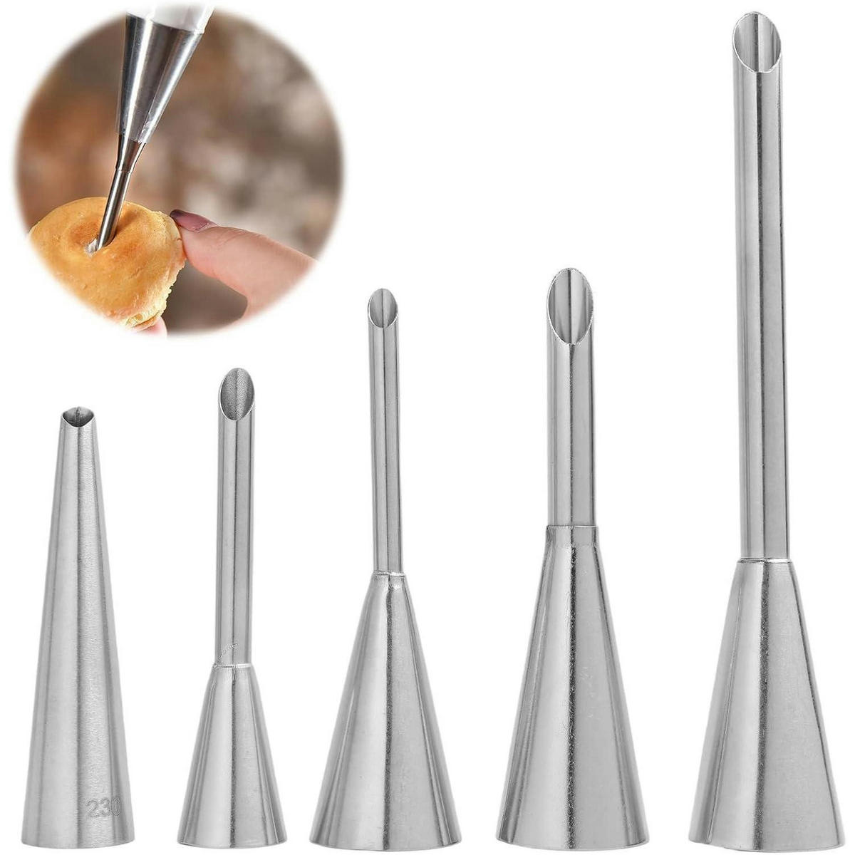 SPRITZTÜLLEN 5-teiliges Set Edelstahl - Silberfarben, Metall (2.5/1/14cm)