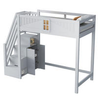 HOCHBETT 90/200 cm aus Massivholz in Grau mit Sicherheitszaun und flexibler Leiter - Grau, Holzwerkstoff (90/200cm) - Flora Grace