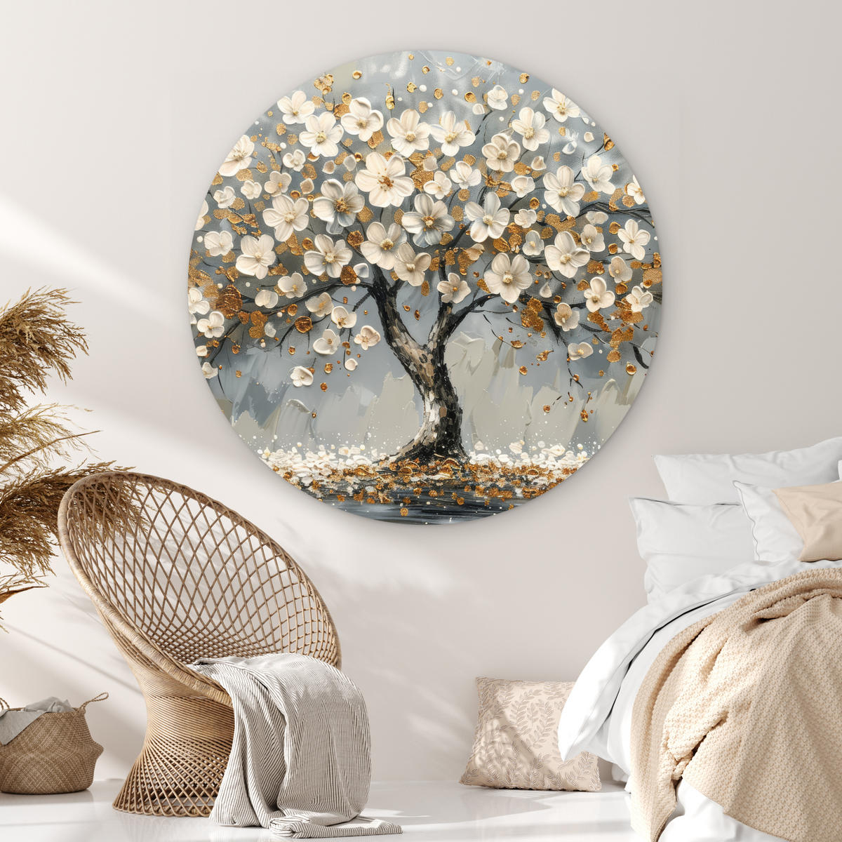 WANDBILD Baum - Gold - Blumen - Abstrakt - Kunst 150x150 cm - Goldfarben, Kunststoff (150/150cm) - MuchoWow