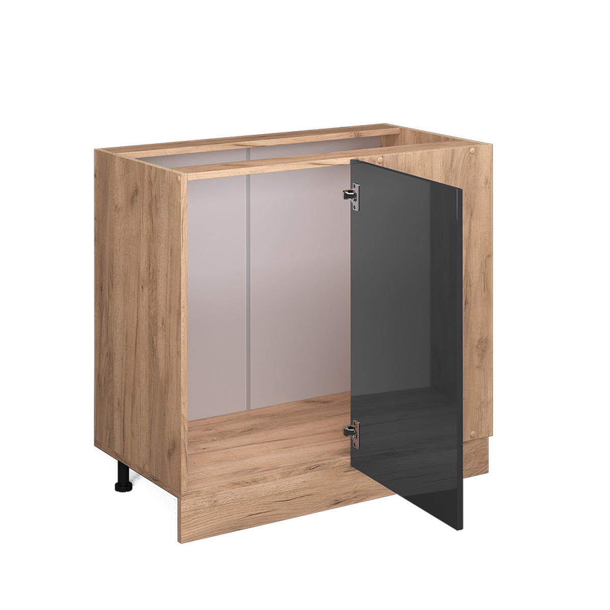 ECKUNTERSCHRANK R-Line Anthrazit Hochglanz 86 cm AP Marmor - Anthrazit/Eiche Wotan, Holzwerkstoff (86/81.6/60cm) - Vicco