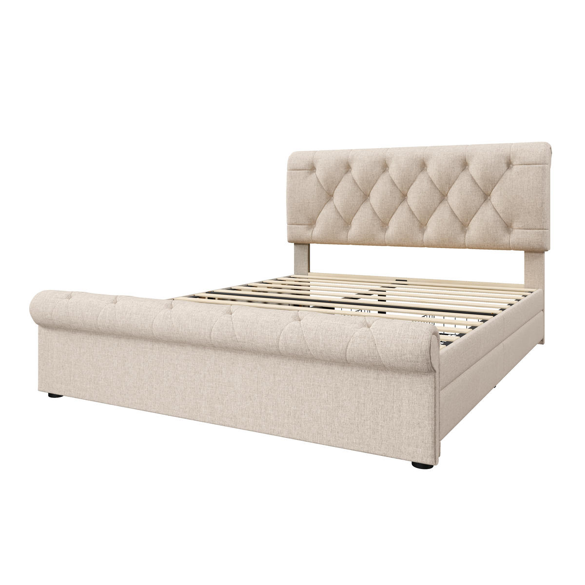 POLSTERBETT 140/200 cm Natur mit 4 Schubladen und höhenverstellbarem Kopfteil - Naturfarben, Metall (140/200cm) - OKWISH
