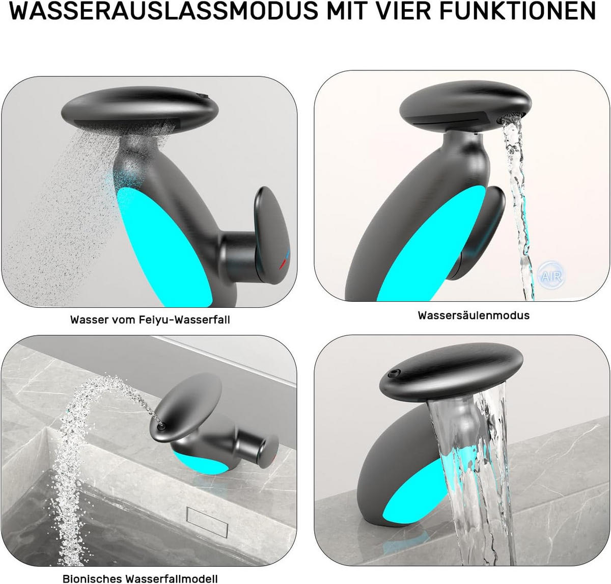 WASCHTISCHARMATUR – Grau – Mit Ambiente-Beleuchtung - Grau, Metall (36/13.5/24.5cm)