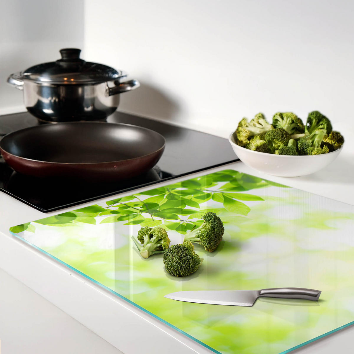 GLASPLATTE 60x52 cm Blätter - Grün, Glas (60/0.4/52cm) - TULUP