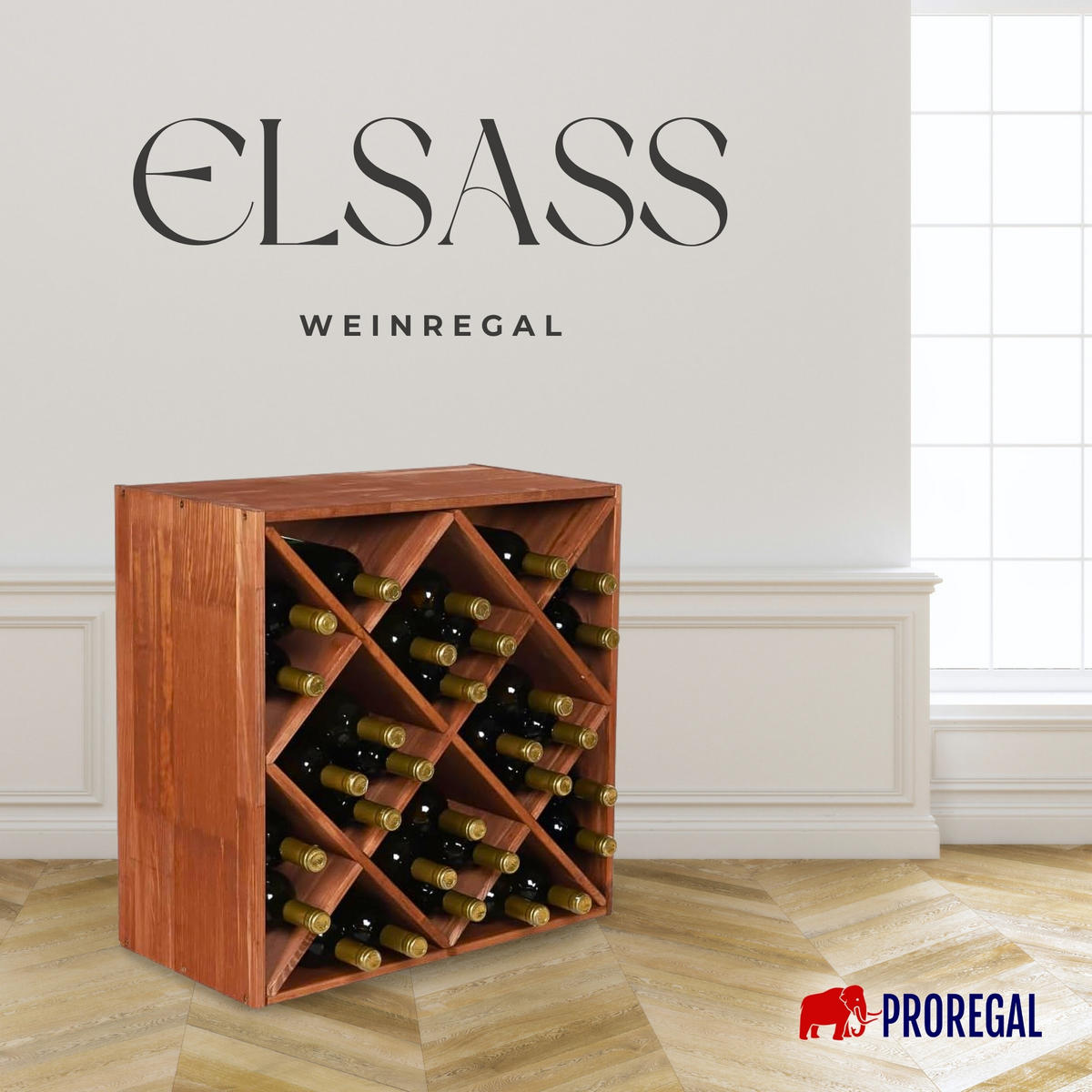 WEINREGAL MODULARES ELSASS 60x60x30cm Rauten Modul für 30 Flaschen - Braun, Holz (60/60/30cm) - PROREGAL