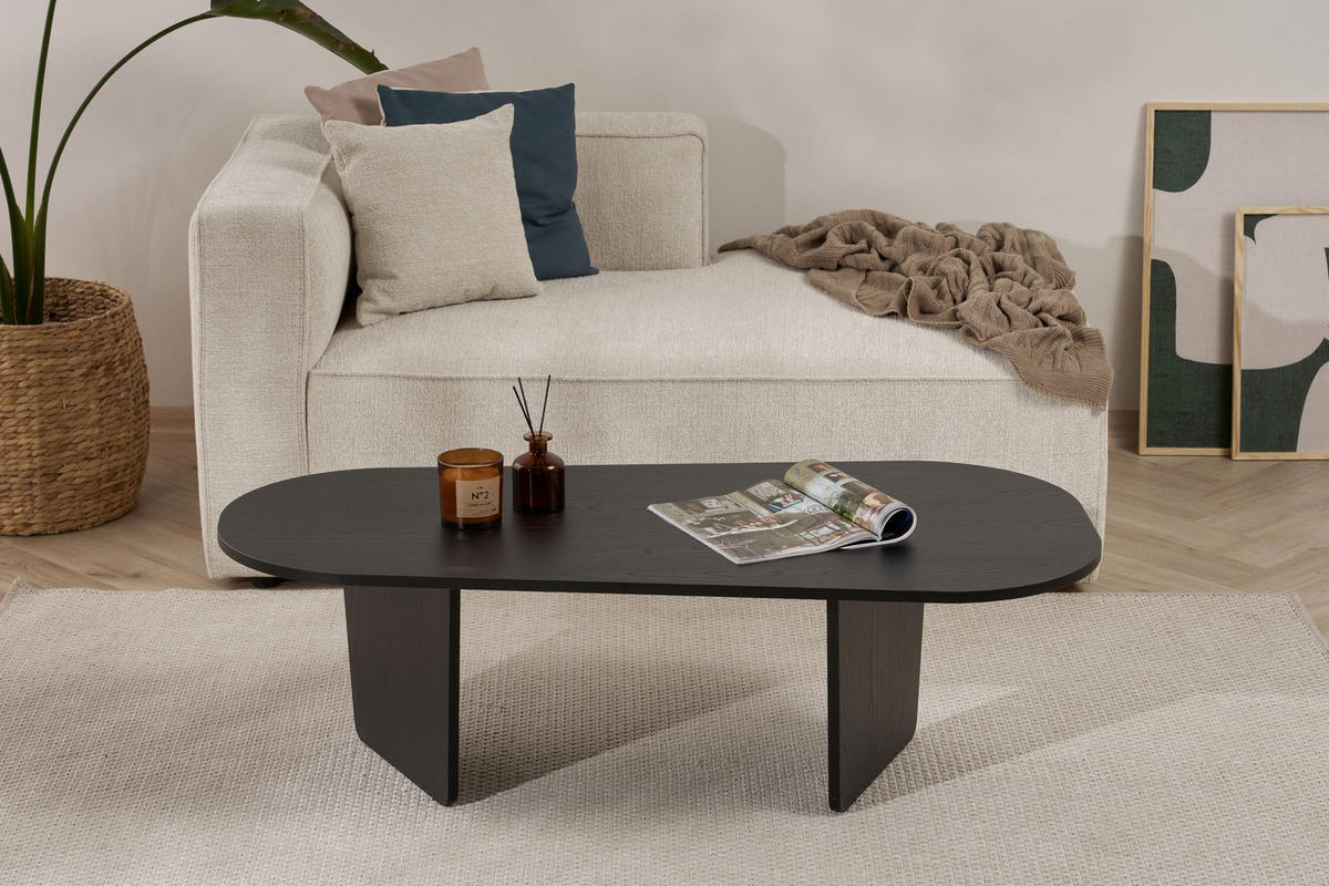 COUCHTISCH ovalis Schwarz - Schwarz, Holz (130/65/40cm) - Habitat Garten